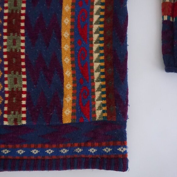 Vintage IVY Multi-Colour Pattern Knit Sweater Geometric Stripe Eclectic Coogie M - Picture 5 of 9